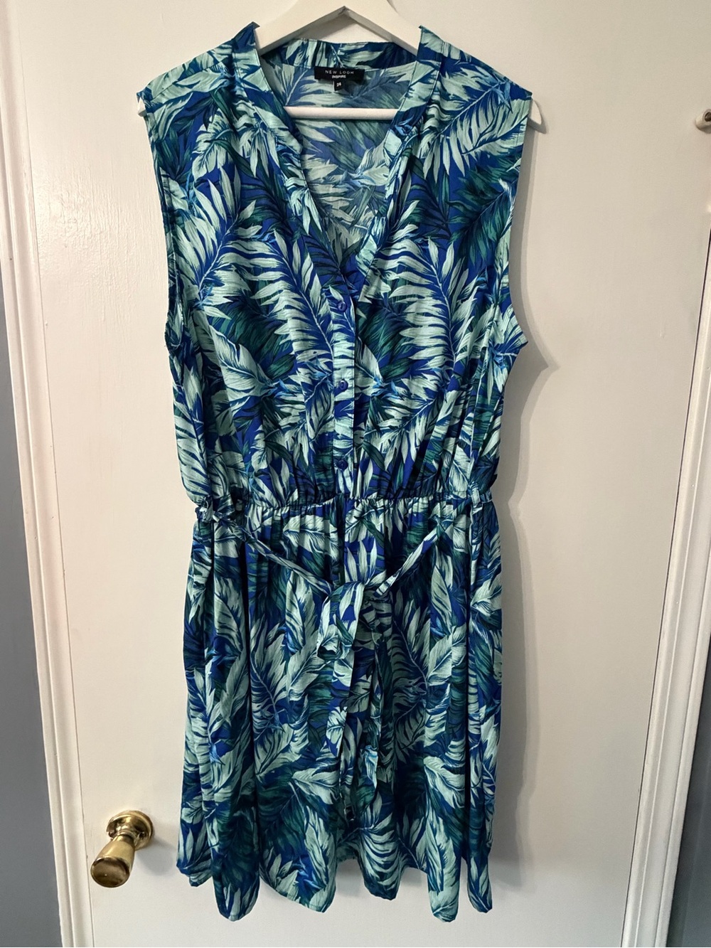 New Look Blue and Teal Tropical-Print Sleeveless Dress